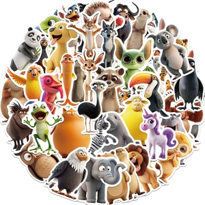 Detail of 3D waterproof cartoon animal stickers featuring panda, koala and unicorn designs