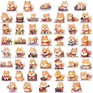 Set of 50 cute cartoon Shiba Inu stickers for DIY decoration on laptops and guitars