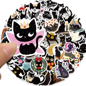 Waterproof black cat cartoon stickers for DIY suitcases and skateboards decoration