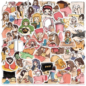 Cute Cartoon Girl Daily Life PVC Waterproof Stickers For Journaling Phone Case Luggage Helmet Decor Hand-drawn Style