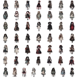 Set of 50 Gothic vampire girl stickers for laptops and skateboards in black and red