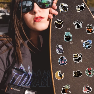 50 pieces of waterproof black cat cartoon stickers for DIY decorating skateboards and luggage