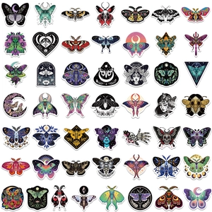 Set of 50 waterproof moon and moth stickers for scrapbooking and laptop decoration