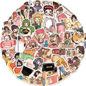 Collage of waterproof hand-drawn stickers depicting various daily activities on white background