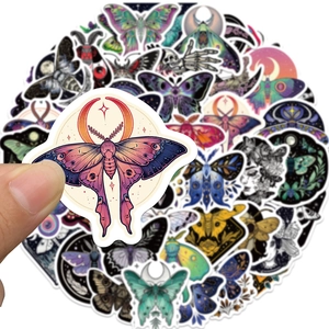 50pcs waterproof moth and moon celestial stickers for laptop, journal, and skateboard