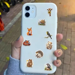 Cute watercolor forest animal stickers for laptop and phone decoration, 50-piece set