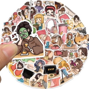 Set of 50 waterproof cartoon diary stickers showing daily life scenes for scrapbooking
