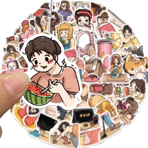 50 pieces of waterproof cartoon stickers featuring cute daily life girls for luggage and phones