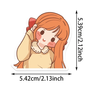 Detailed size view of a cartoon girl sticker with white borders measuring 5.4cm for DIY