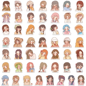 Set of 50 original cartoon girl stickers for DIY stationery and phone case decoration