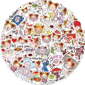 Detailed view of 60 waterproof cartoon girl stickers with cute lifestyle expressions