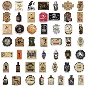 50pcs vintage horror potion stickers for laptop luggage, waterproof gothic vinyl decals