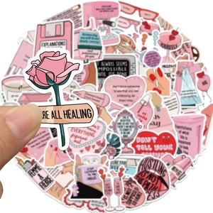 Set di 50 adesivi rosa estetici con frasi motivazionali per laptop e decorazione bagagli