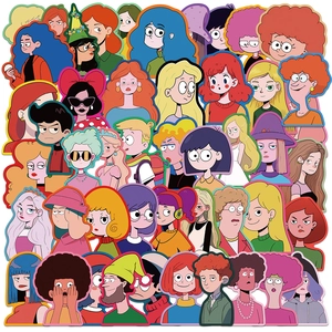 Detailed view of 50 pieces colorful cartoon girl stickers with waterproof matte finish