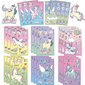 Cartoon Unicorn Rainbow Pony Make A Face Stickers For Kids DIY Educational Puzzle Activity PVC Decorative Craft Labels