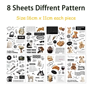 8 planches d'autocollants collage style coréen pour valises DIY avec motifs d'animaux