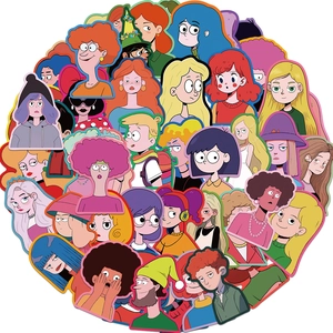 50Pcs Flat Style Cartoon Girl Stickers Waterproof PVC Decals For Laptop Phone Case Luggage Scrapbook Decorative Stickers