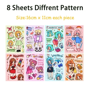 Set of 8 colorful DIY cartoon girl stickers for scrapbooking and phone case decoration