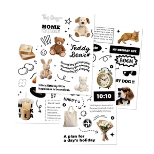 Lot de 8 autocollants coréens avec ours et chat pour décoration de journal DIY