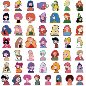 Collection of 50 flat cartoon girl stickers for waterproof phone case and luggage decoration