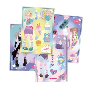 Lot de stickers Y2K fashion girl avec motifs DIY esthétiques rose et violet