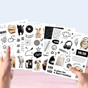 8 feuilles d'autocollants collage de style coréen étanches avec animaux et motifs quotidiens
