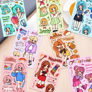 Set of 7 colorful dopamine girl themed stickers for DIY scrapbooking and planners