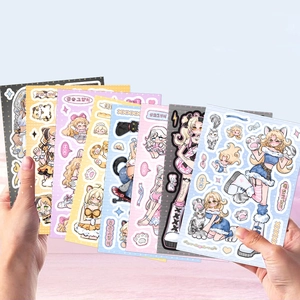 Lot de 7 autocollants animés coréens de filles chats pour journaux et valises DIY