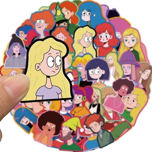 50 pieces waterproof flat cartoon girl stickers for phone case and luggage decoration