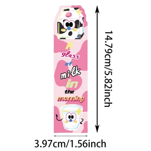 Detailed size view of cartoon food bookmark with milk bottle design 14.79x3.97cm