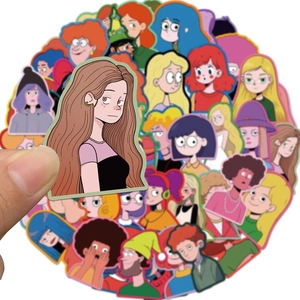 50 pieces of flat design cartoon girl stickers for waterproof phone cases and luggage