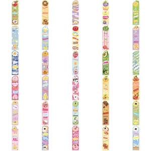 Set of 30 creative cartoon food bookmarks featuring cute personified fruit and snack designs