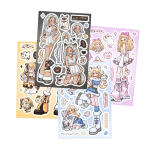 Lot de 4 autocollants coréens de filles chats pour le scrapbooking DIY et les agendas