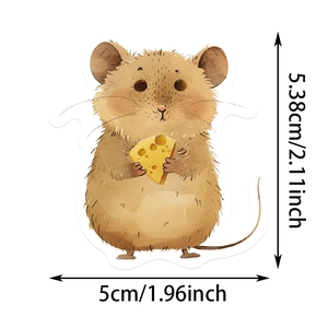 Detailed size view of a hand-drawn watercolor animal sticker showing product dimensions