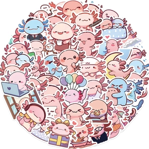Vue détaillée d'autocollants axolotl de dessin animé étanches pour les journaux