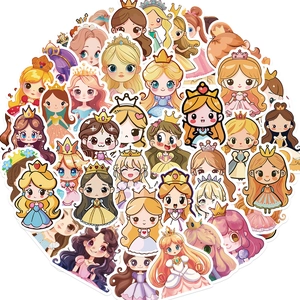 Close-up of assorted waterproof cartoon princess stickers for DIY crafts and decoration