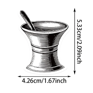 Gothic pharmacist apothecary stickers showing size 5.33cm by 4.26cm for skateboards
