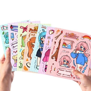 8 sheets of vibrant cartoon girl stickers for DIY journaling and phone case decoration