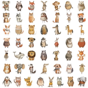 49 original hand-painted animal stickers for DIY planners and waterproof luggage deco