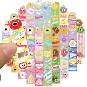 Set of 30 cute cartoon fruit and food bookmarks featuring colorful hand-drawn designs