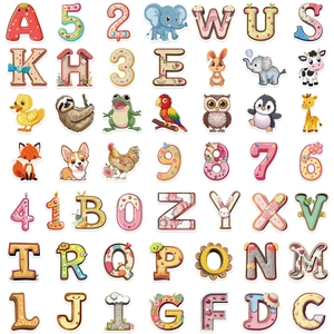 Cute cartoon animal alphabet and number sticker set for DIY scrapbooking and laptops