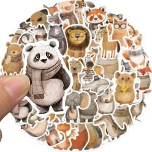 50 pieces of cute hand-drawn animal waterproof stickers for laptops and suitcases