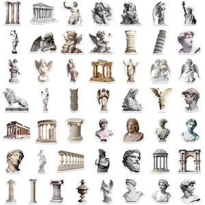 Set of 50 vintage waterproof vinyl stickers featuring classical Greek art and architecture