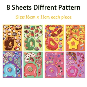 Set of 8 sheets colorful cartoon donut stickers for kids puzzle toys and helmet decor