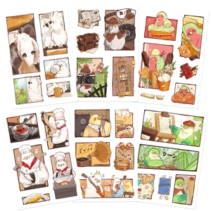 8Pcs set of cartoon bird vinyl stickers featuring artistic comic scenes for laptops and cups