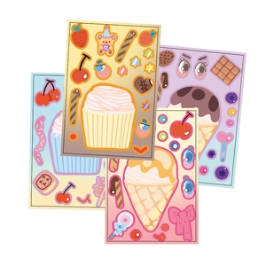 Detailed view of DIY cartoon cake make-a-face stickers set for kids craft and party favor