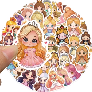 Set of 50 cartoon princess stickers with diverse dress designs for DIY kids crafts