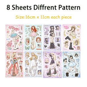 Set of 8 creative KPOP girl group anime stickers for DIY phone cases and journals
