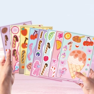 8-pack cartoon birthday cake make-a-face stickers for children DIY puzzle toys