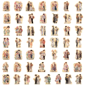 Lot de 50 autocollants de couple en dessin animé pour ordinateurs et téléphones
